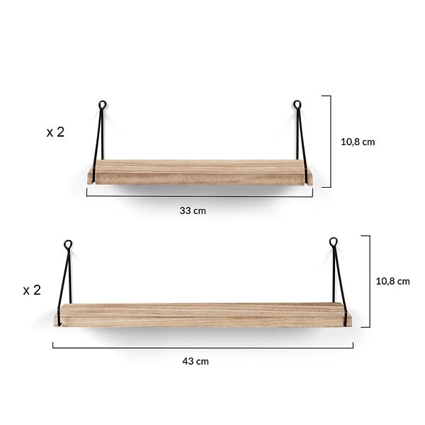 ID MARKET - Lot de 4 étagères murales LILY design industriel - large