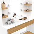 ID MARKET - Coiffeuse ZELIA blanc et hêtre table de maquillage 4 étagères, miroir LED et tabouret - vignette