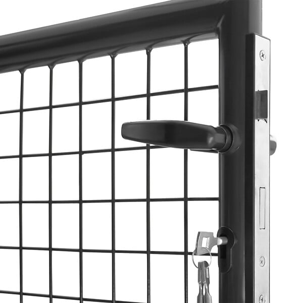 ID MARKET - Portillon de jardin 105 x 125 cm en acier gris anthracite avec serrure et poignée - large