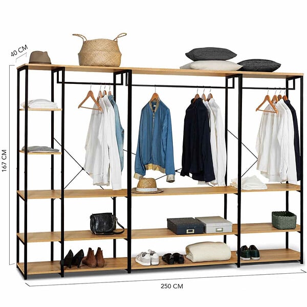ID MARKET - Dressing modulable XXL grande capacité L. 250 cm DETROIT design industriel - large