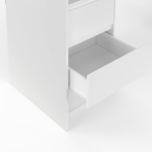 ID MARKET - Dressing extensible double MERYL 120/180 cm blanc avec 6 tiroirs + étagères + double penderie + rideau gris - large