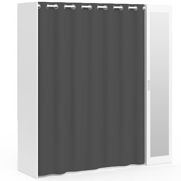 ID MARKET - Dressing extensible MERYL 145/170 x 50 x 180 cm blanc avec étagères + double penderie + miroir + rideau gris - large