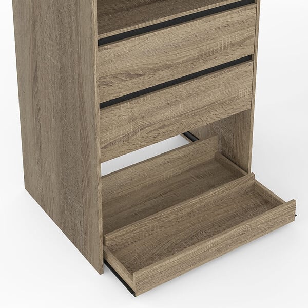 ID MARKET - Dressing double XXL MERYL 220 cm avec porte pantalons + étagères + tiroirs + rangements à chaussures hêtre et noir - large