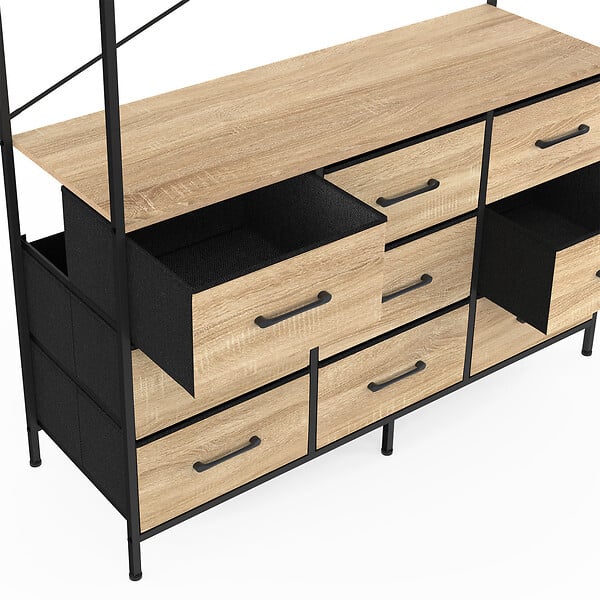 ID MARKET - Dressing penderie L. 113 cm UTAH avec 9 bacs en tissu bois et noir - large