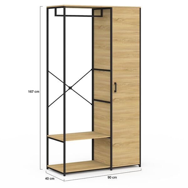 ID MARKET - Dressing penderie étagères avec porte L. 90 cm DETROIT design industriel - large