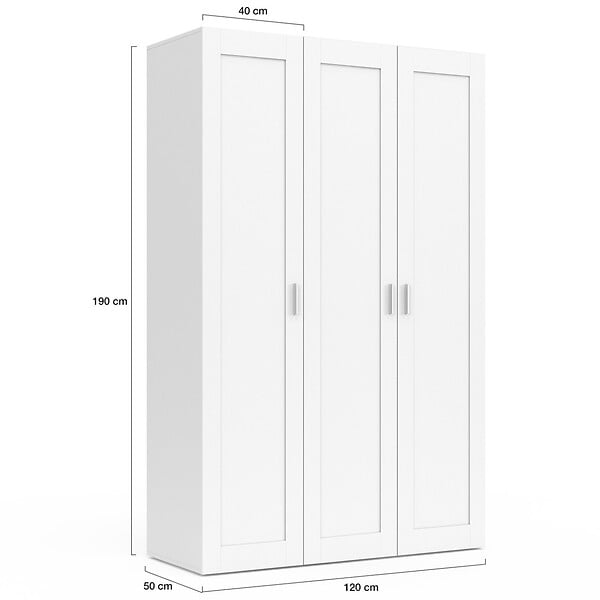 ID MARKET - Armoire 3 portes VITO blanc penderie 120 cm avec étagères - large