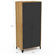 ID MARKET - Armoire vestiaire penderie ESTER 2 portes métal noir et contour bois design industriel - vignette