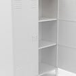 ID MARKET - Armoire basse ESTER 2 portes métal blanc et plateau bois design industriel - vignette