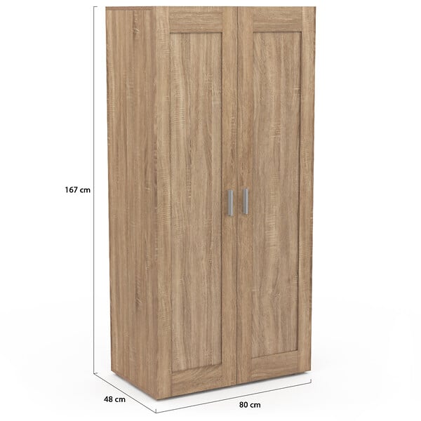 ID MARKET - Armoire 2 portes VITO hêtre penderie 80 cm avec étagères rangement maxi capacité - large