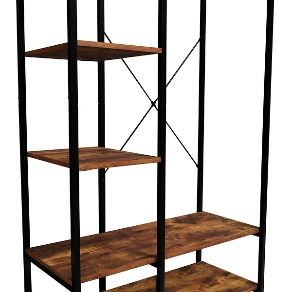 ID MARKET - Dressing penderie étagères L. 90 cm HAWKINS bois foncé design industriel - large