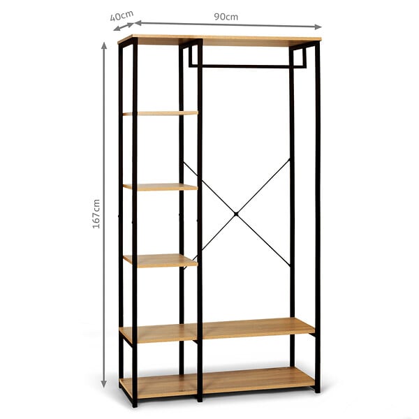 ID MARKET - Dressing penderie étagères L. 90 cm DETROIT design industriel - large