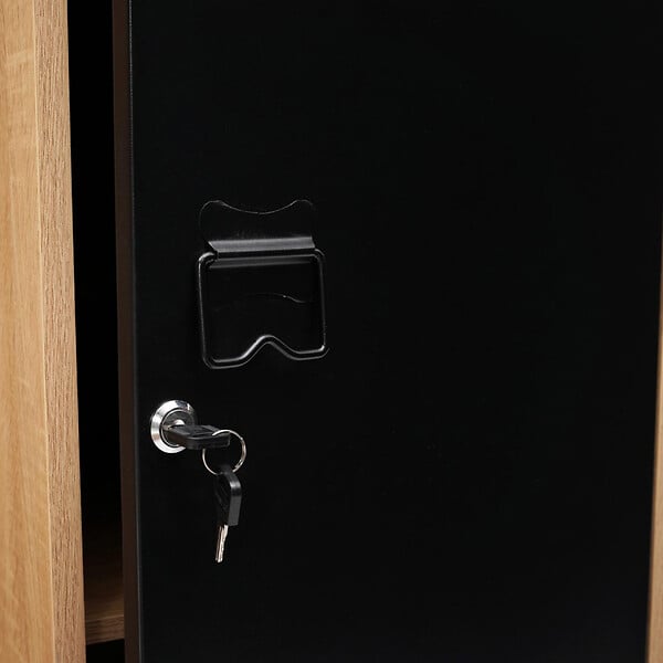 ID MARKET - Armoire vestiaire ESTER 1 porte métal noir et contour bois design industriel - large