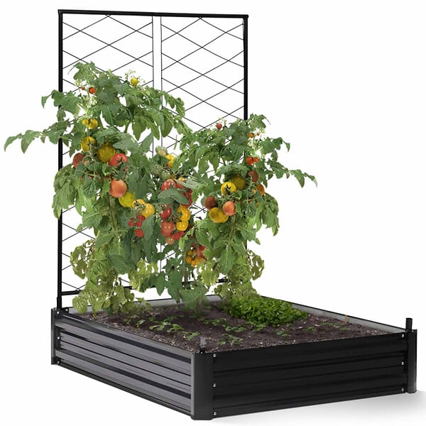 ID MARKET - Kit complet 3 bacs métal modulables carrés potager et serre à tomates + treillis + housse - large