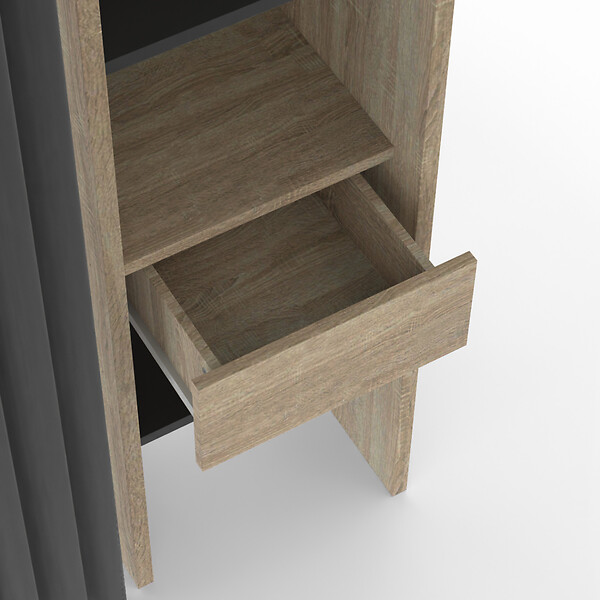 ID MARKET - Dressing extensible double MERYL 120/180 x 50 x 180 cm hêtre avec étagères hêtre + double penderie + rideau noir - large
