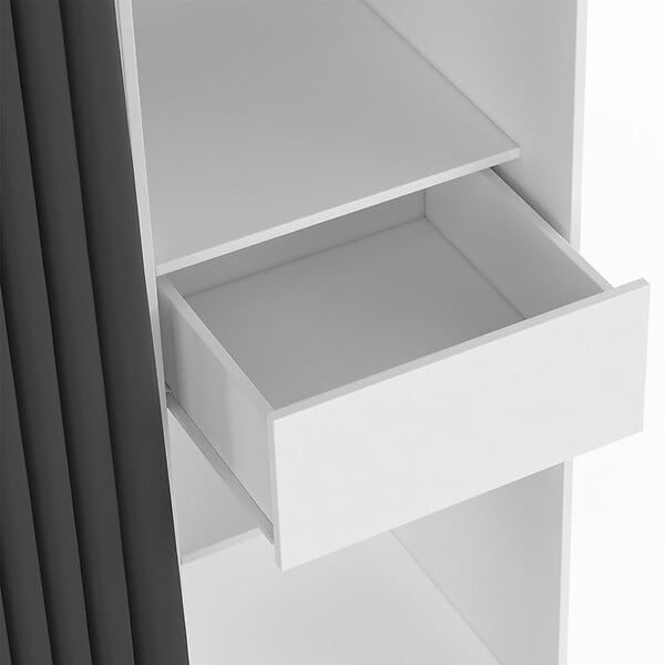 ID MARKET - Dressing extensible double XXL MERYL 120/180 cm blanc avec tiroirs + étagères + penderie + rideau gris - large