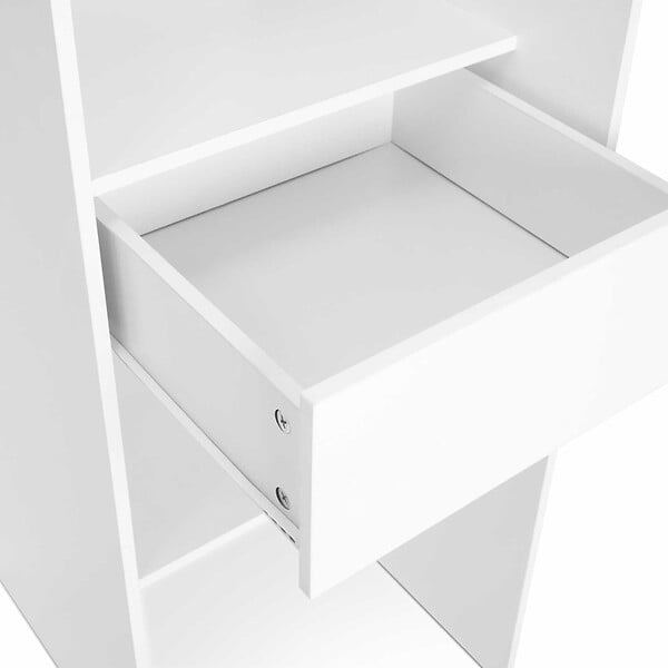 ID MARKET - Dressing extensible MARTY 120/170 x 50 x 180 cm blanc avec étagères + double penderie + rideau gris - large