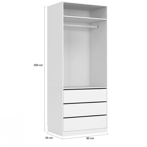 ID MARKET - Dressing modulable TAYLOR 120 x 55 x 200 cm 2 modules avec penderie + étagères + tiroirs blanc - large