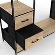 ID MARKET - Dressing double penderie + double colonne L. 140 cm UTAH avec 6 étagères et 6 bacs en tissu bois et noir - vignette