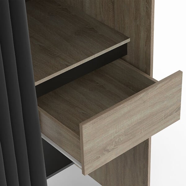 ID MARKET - Dressing extensible double XXL MERYL 120/180 cm hêtre avec tiroirs + étagères + penderie + rideau noir - large