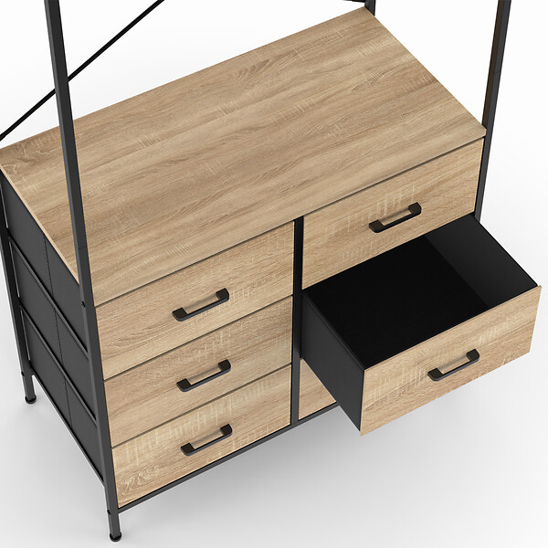 ID MARKET - Dressing penderie L. 80 cm UTAH avec 6 bacs en tissu bois et noir - large