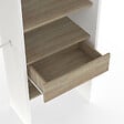 ID MARKET - Dressing extensible MARTY 120/170 x 50 x 180 cm blanc avec étagères hêtre + double penderie + rideau taupe - vignette