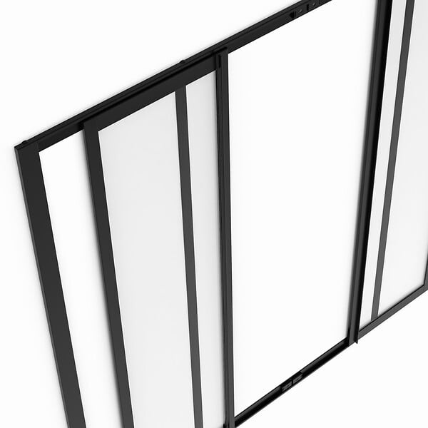 ID MARKET - Verrière atelier coulissante 4 vitrages L. 120 x H.108 cm en métal noir et verre trempé - large