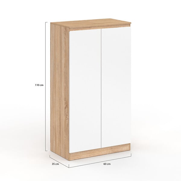 ID MARKET - Armoire à chaussures 18 paires TOMI imitation hêtre 2 portes blanches - large