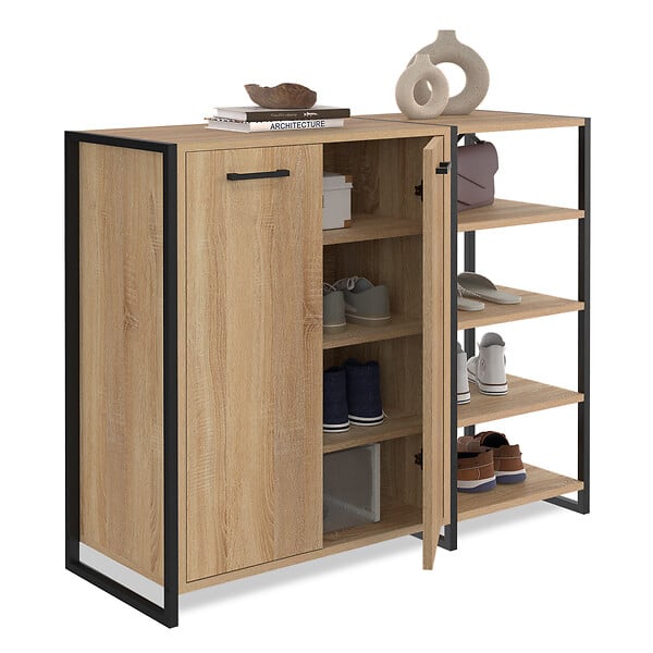 ID MARKET - Armoire à chaussures 12 paires LUIS 2 portes avec étagère design industriel - large