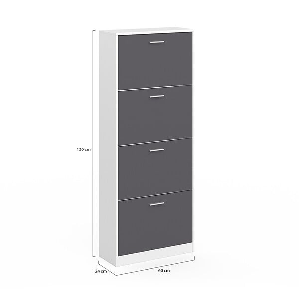 ID MARKET - Meuble à chaussures 24 paires KLARK blanc 4 portes gris clair - large