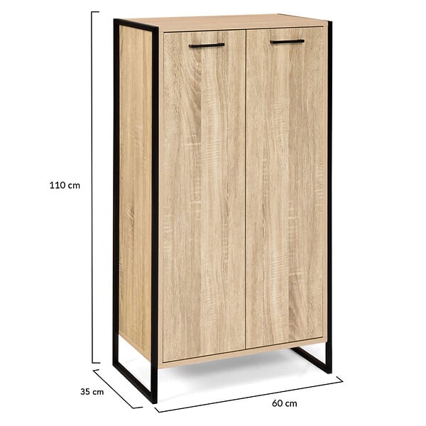 ID MARKET - Armoire à chaussures 18 paires LUIS 2 portes design industriel - large