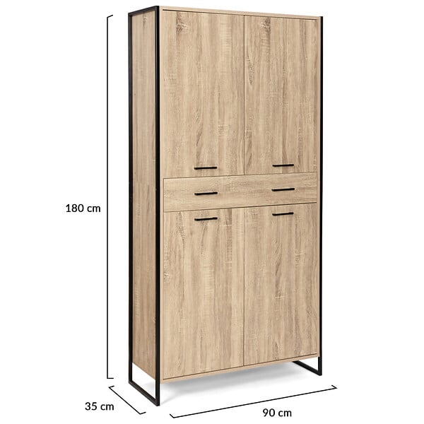 ID MARKET - Armoire à chaussures 24 paires LUIS 4 portes avec tiroir design industriel H. 180 cm - large