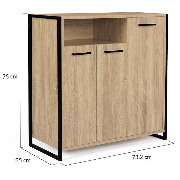ID MARKET - Armoire à chaussures 18 paires LUIS 3 portes avec niche design industriel - large