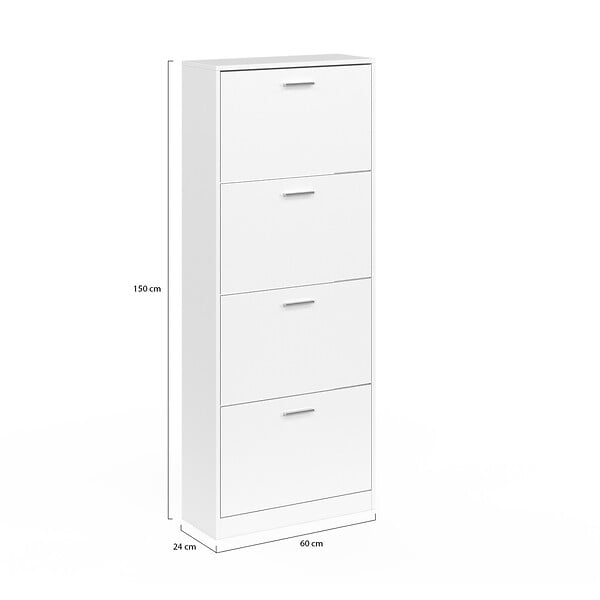 ID MARKET - Meuble à chaussures 24 paires KLARK 4 portes blanc - large