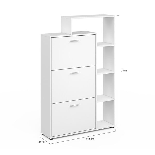 ID MARKET - Meuble à chaussures 18 paires KLARK 3 portes avec étagère blanc - large