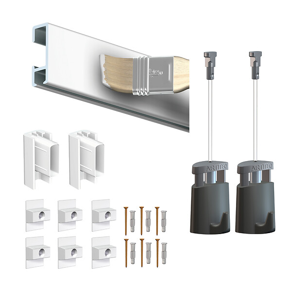 ARTITEQ - Cimaise Box PREMIUM Click Rail 200 cm - Kit tout en un Blanc laqué - large