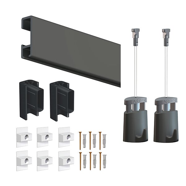 ARTITEQ - Cimaise Box PREMIUM Click Rail 200 cm - Kit tout en un Noir - large