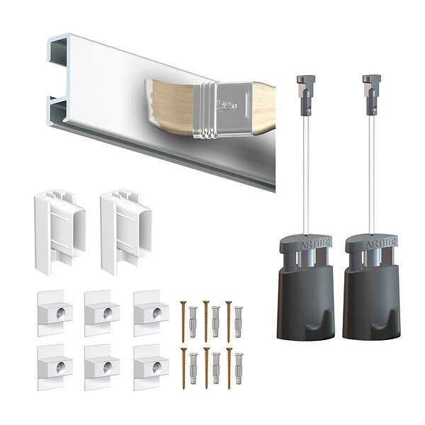ARTITEQ - Cimaise Box PREMIUM Click Rail 200 cm - Kit tout en un Alu brossé - large
