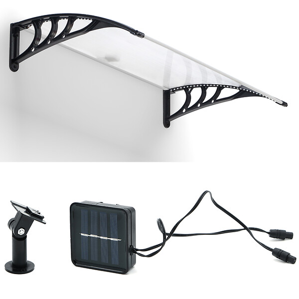 ID MARKET - Auvent de porte marquise d'accueil 80 x 120 CM à LED solaire polycarbonate - large