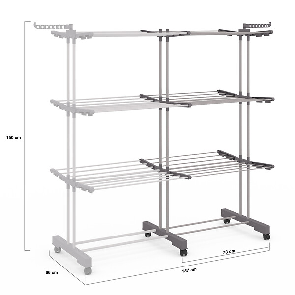 ID MARKET - Séchoir à linge vertical pliable et extensible 3 niveaux MAXI capacité 40M inox et gris - large