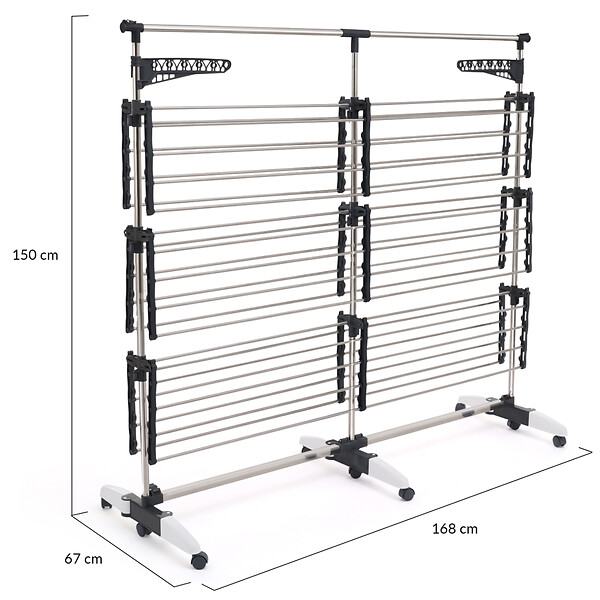 ID MARKET - Séchoir à linge vertical pliable 3 niveaux SUPRA capacité 50M avec tringle télescopique blanc et gris - large