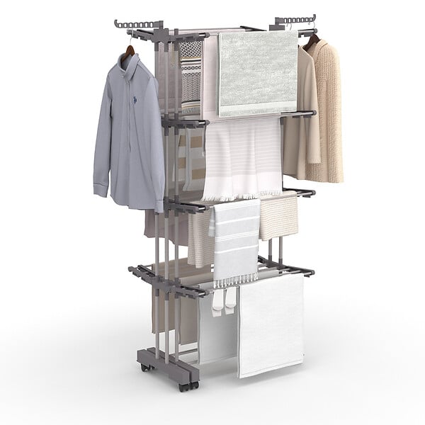 ID MARKET - Séchoir à linge vertical pliable et extensible 4 niveaux MAXI capacité 50M inox et gris - large