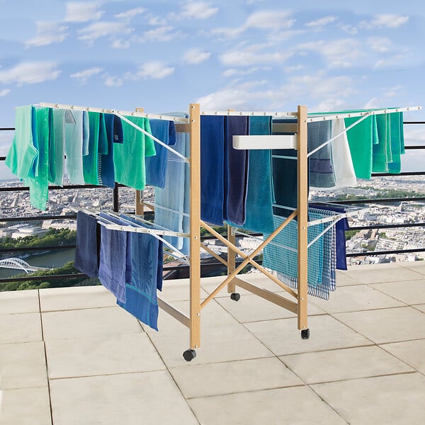ID MARKET - Séchoir à linge pliable DELUXE capacité 27M blanc et effet bois - large