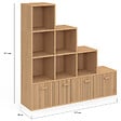 ID MARKET - Meuble de rangement en escalier LORYS 4 niveaux effet lattes JULIETTE avec 4 tiroirs en tissu - vignette
