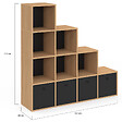 ID MARKET - Meuble de rangement en escalier LORYS 4 niveaux bois et noir avec 4 tiroirs en tissu - vignette