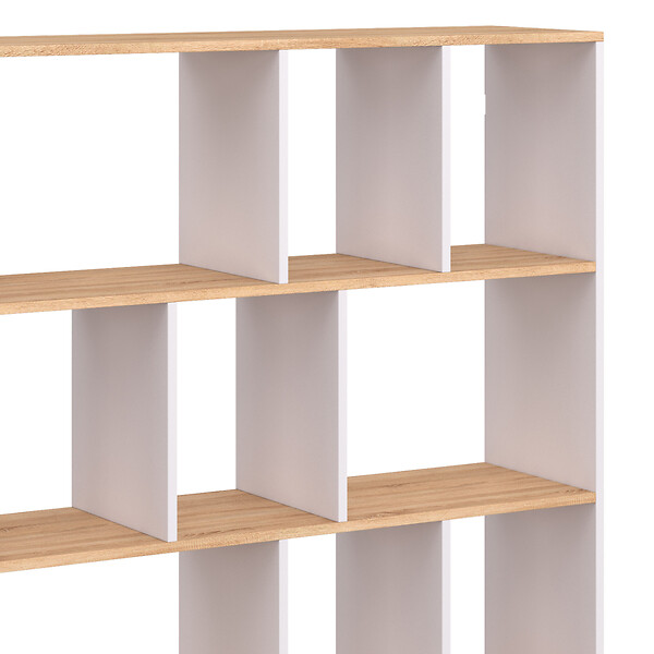 ID MARKET - Etagère bibliothèque JENA 4 niveaux blanc et effet bois 143 cm - large