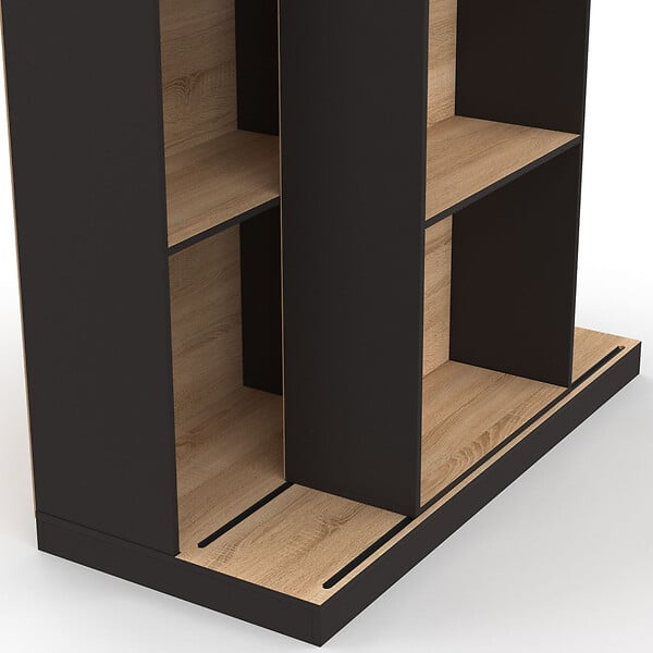 ID MARKET - Bibliothèque coulissante ALPHONSE 5 niveaux 15 niches bois et noir - large