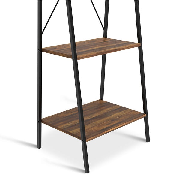 ID MARKET - Etagère échelle 4 niveaux HAWKINS bois foncé design industriel 170 cm - large
