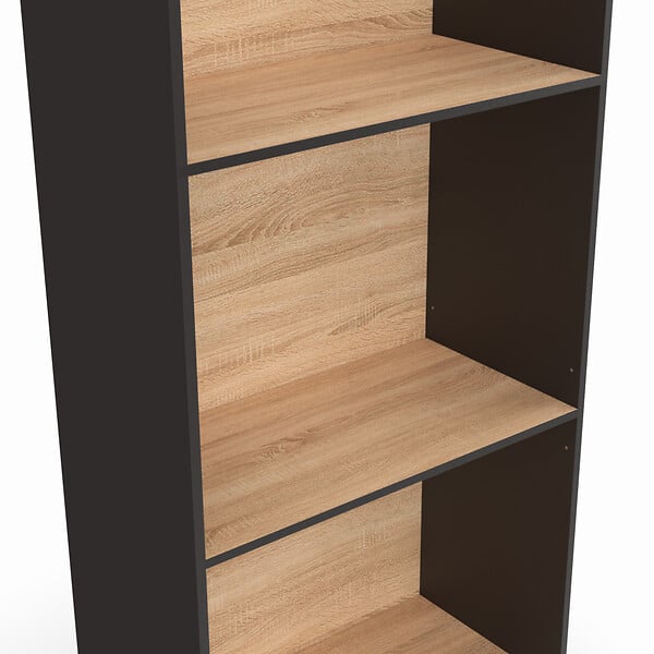 ID MARKET - Etagère bibliothèque CARLA 5 niveaux noir et effet bois 190 cm - large