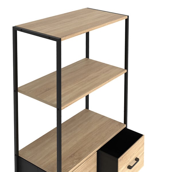 ID MARKET - Etagère 3 niveaux avec 4 tiroirs en tissu UTAH 120 cm meuble de rangement design industriel - large