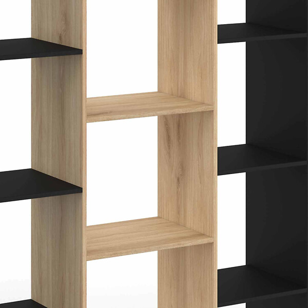 ID MARKET - Etagère bibliothèque COLETTE avec 11 compartiments noir et effet bois 143 cm - large